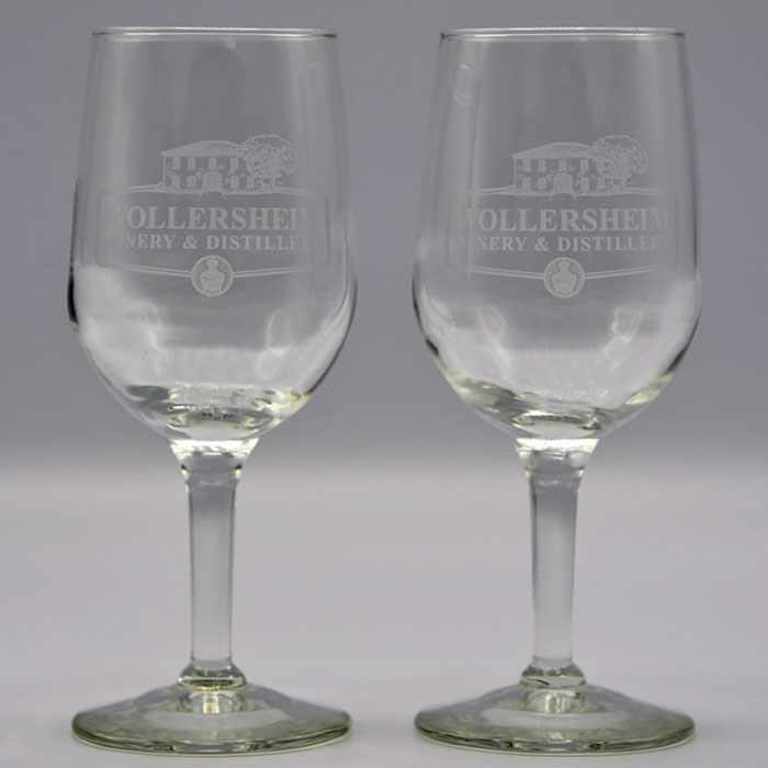 2 Small Monogrammed Wine Glasses  Wollersheim Winery, Distillery & Bistro