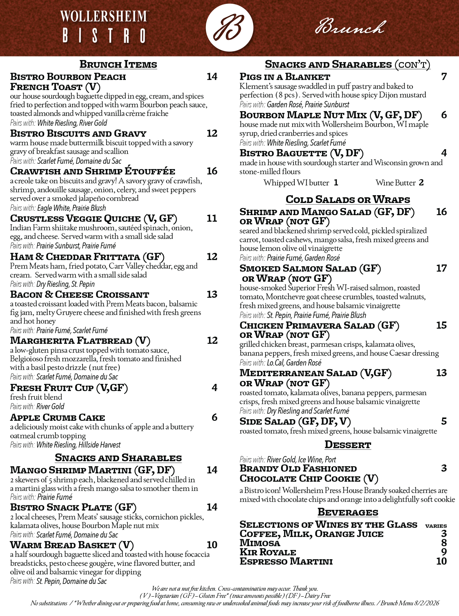 Bistro Brunch Menu, April 19, 2026