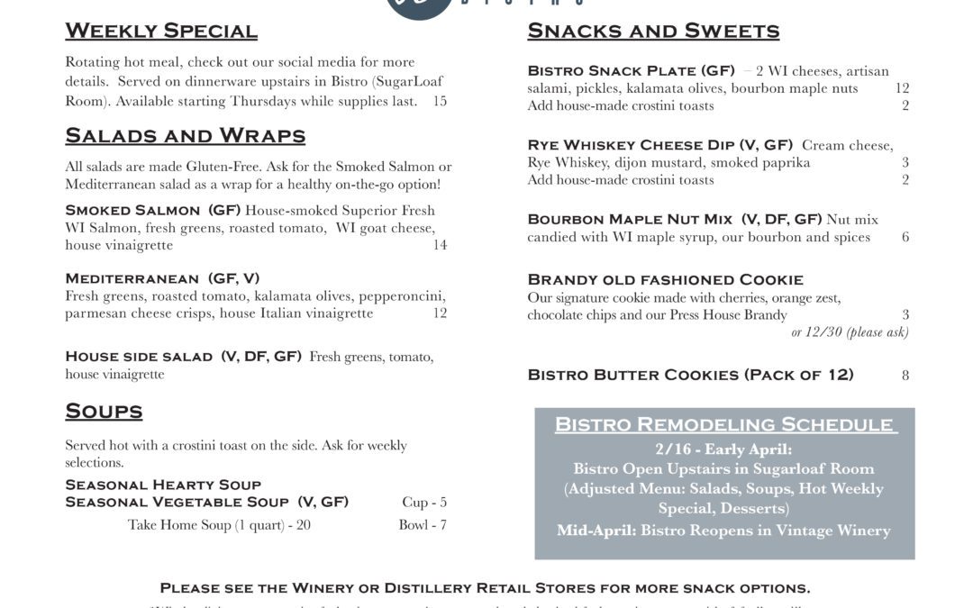 Bistro Open with Adjusted Menu